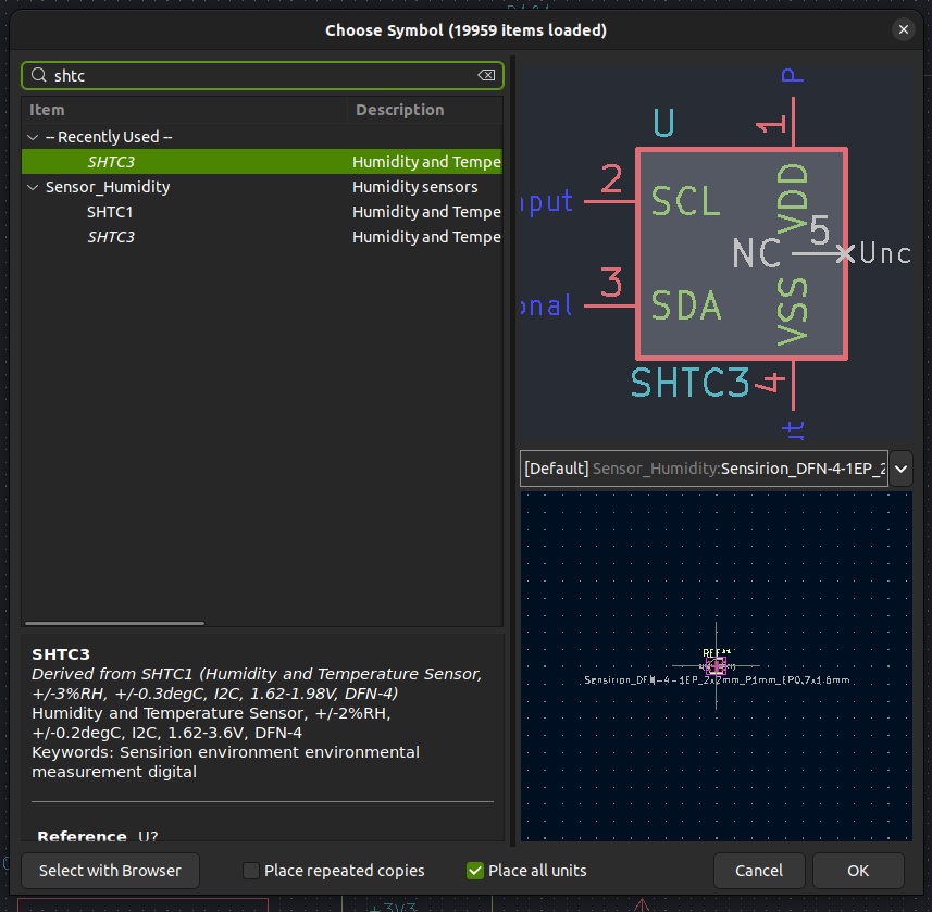 SHTC3 in Kicad library