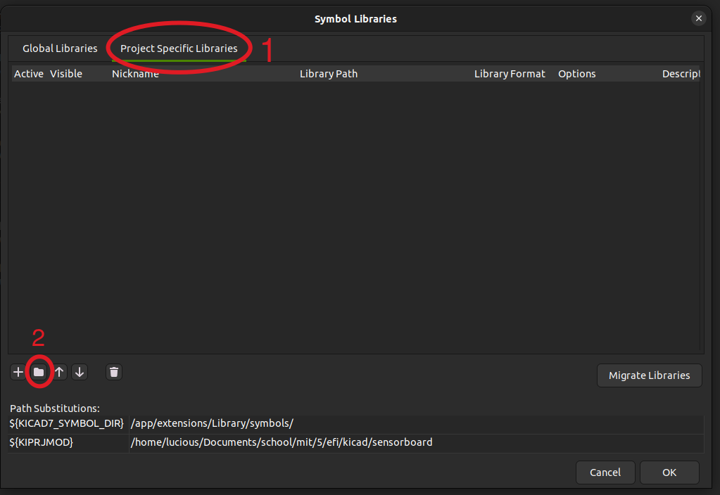 KiCad Symbol Libraries settings window