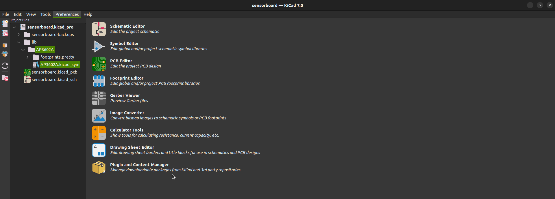 Main KiCad project window